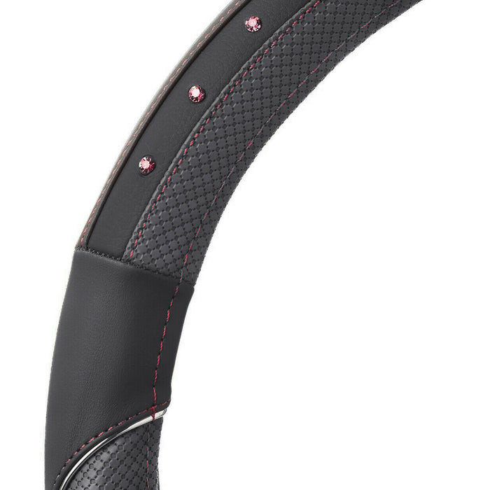 Diamond Leather Steering Wheel Cover Rhinestones Universal Fit 15" Car Protector