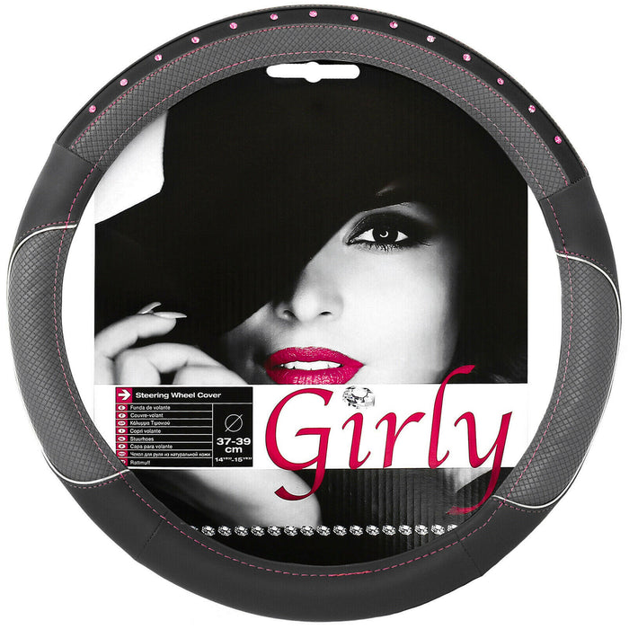 Diamond Leather Steering Wheel Cover Rhinestones Universal Fit 15" Car Protector