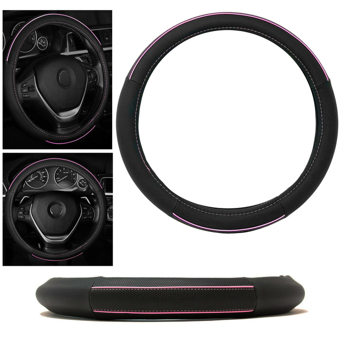 Universal Fit Car Steering Wheel Cover Grip Auto High Quality 15" Black Pink