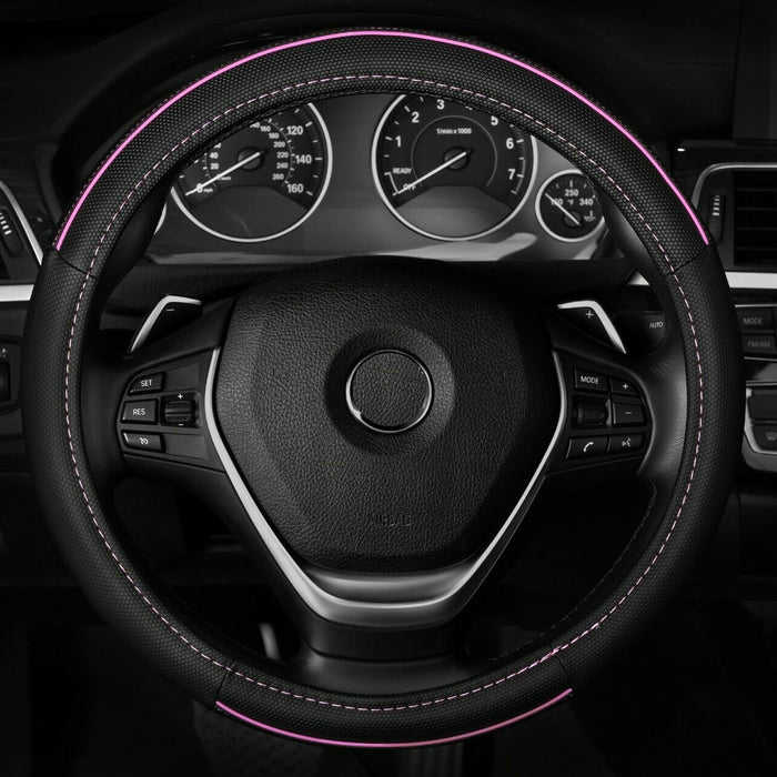 Universal Fit Car Steering Wheel Cover Grip Auto High Quality 15" Black Pink