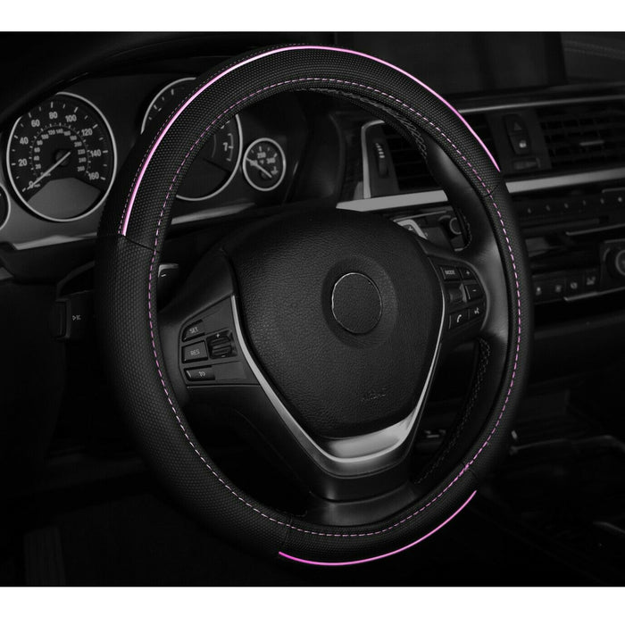 Universal Fit Car Steering Wheel Cover Grip Auto High Quality 15" Black Pink