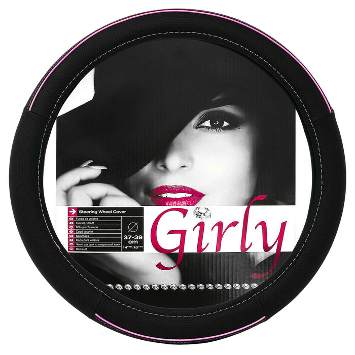 Universal Fit Car Steering Wheel Cover Grip Auto High Quality 15" Black Pink