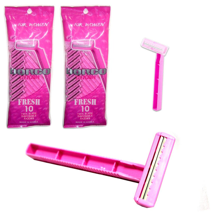 2 Packs 20 Ct Women's Razors Disposable Twin Blade Hair Removal Shaver Pink