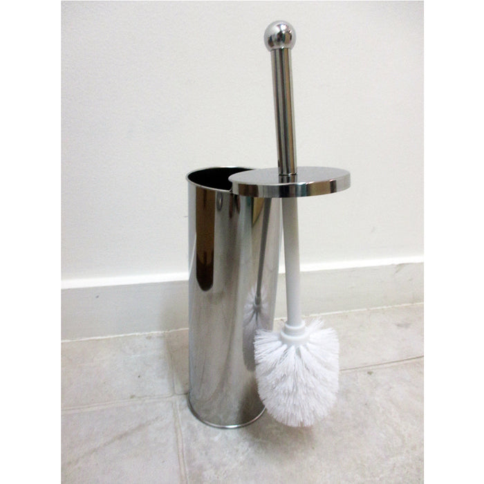 Deluxe Stainless Steel Toilet Brush Bowl Base w/ Paper Holder Cleaning Set Decor