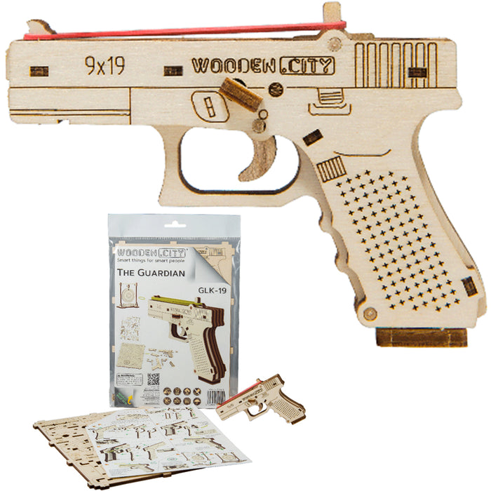 Wooden Wood Trick Rubber Band Gun Pistol Mechanical 3D Model Puzzle DIY
