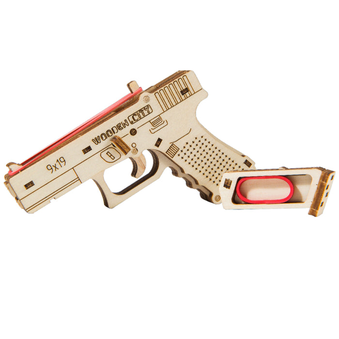 Wooden Wood Trick Rubber Band Gun Pistol Mechanical 3D Model Puzzle DIY