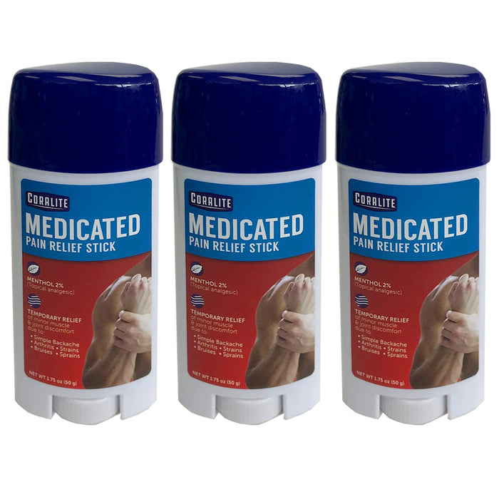 3Pk Menthol Pain Relief Stick 2 oz Quick Easy Arthritis Backache Bruises Sprains