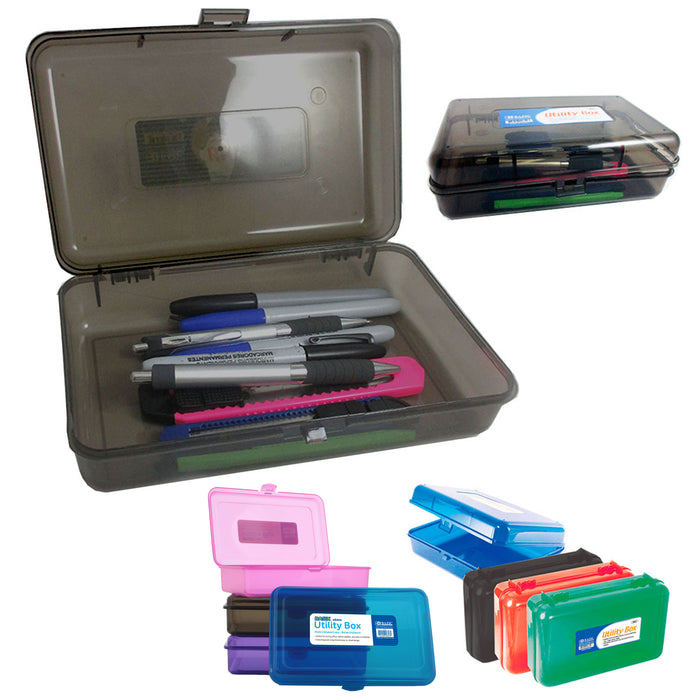 4 Pc Plastic Pencil Box Pen Art Craft Storage Kid School Office Case Stationery