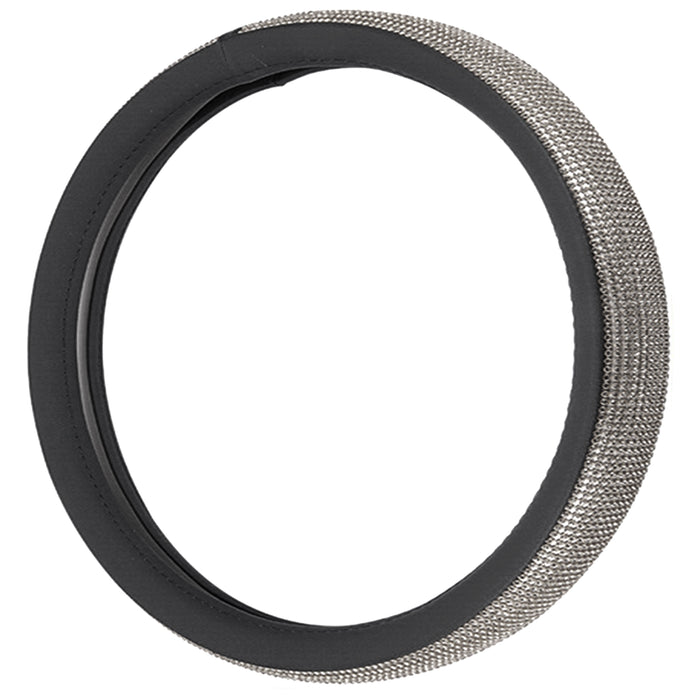 Luxury Black Silver Diamond Car Steering Wheel Cover Grip Auto High Quality 15"