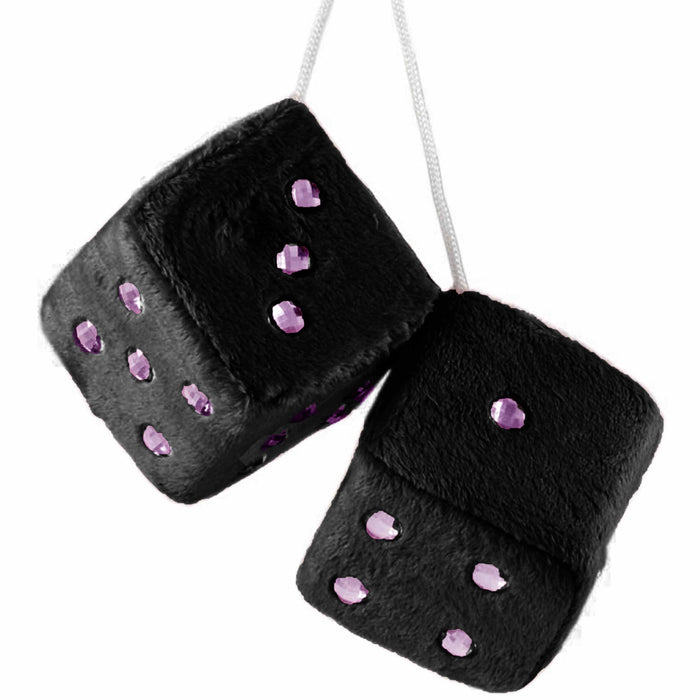 1 Pair Black Fuzzy Dice Pink Diamonds Bling Hanging Car Decor Auto Mirror 2.5"