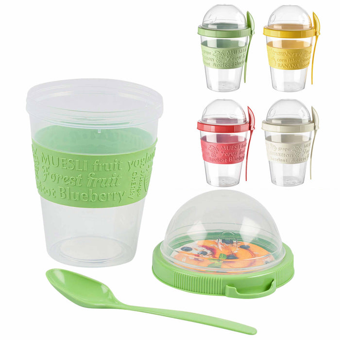 1 Yogurt Cereal Snack Container Cup Lid w/ Spoon Travel To Go Fruit Parfait 20oz
