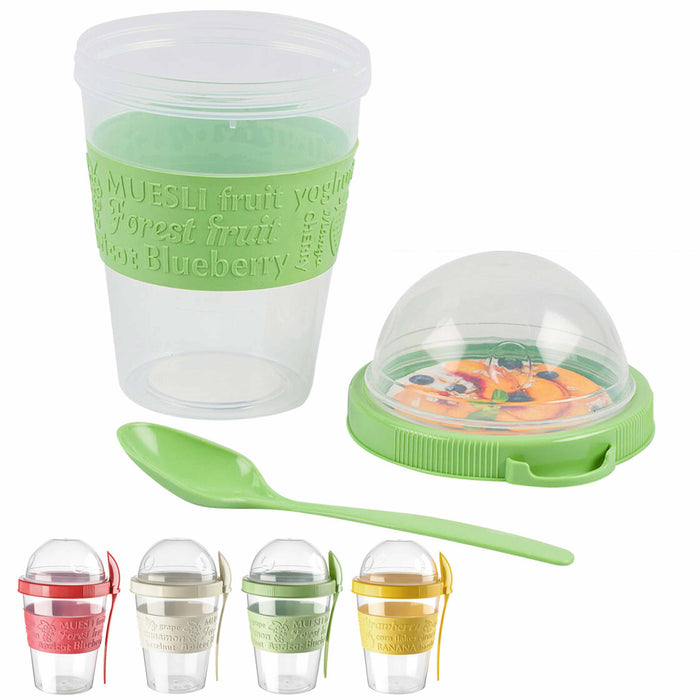 2 Snack Container Cup Lid w/ Spoon Yogurt Bottle Fruit Parfait Cereal To Go 20oz