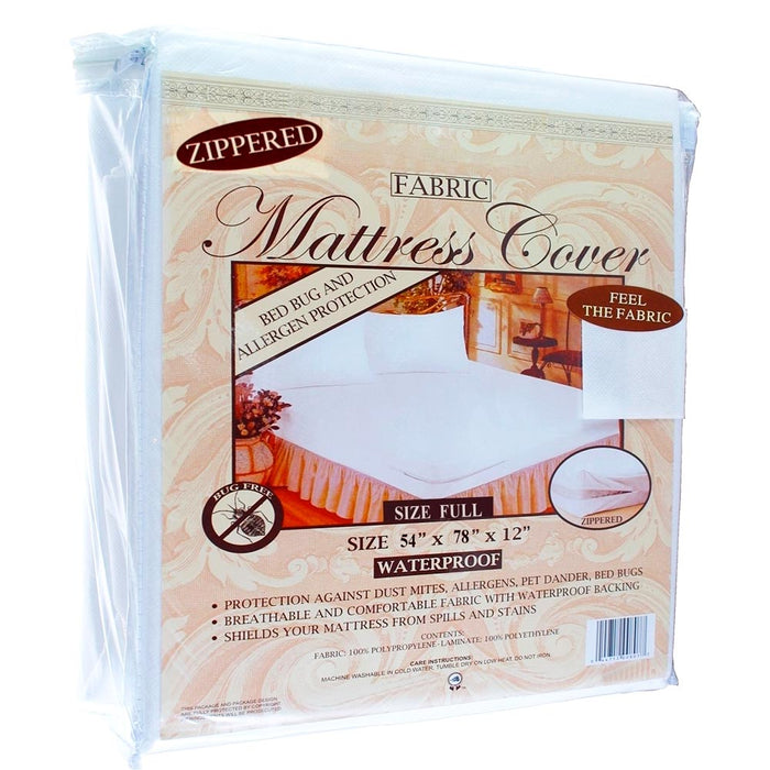 Full Size Fabric Zippered Mattress Cover Waterproof Bed Bug Dust Mite Protector
