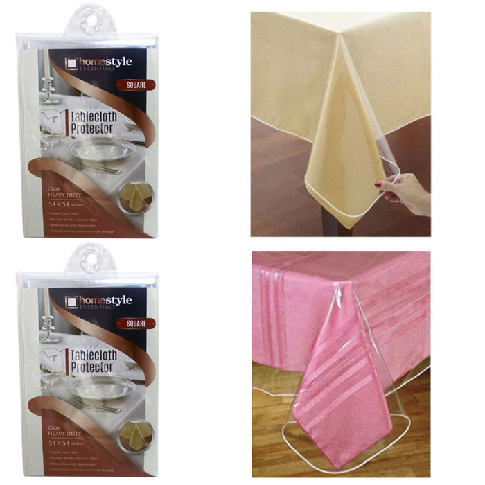 2PC Clear Vinyl Tablecloth Protector Waterproof Plastic Table Cover Square 54x54