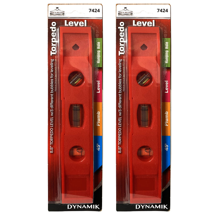 2 Pc Torpedo Level Magnetic 3 Vials Vertical Horizontal Electrician Carpenter