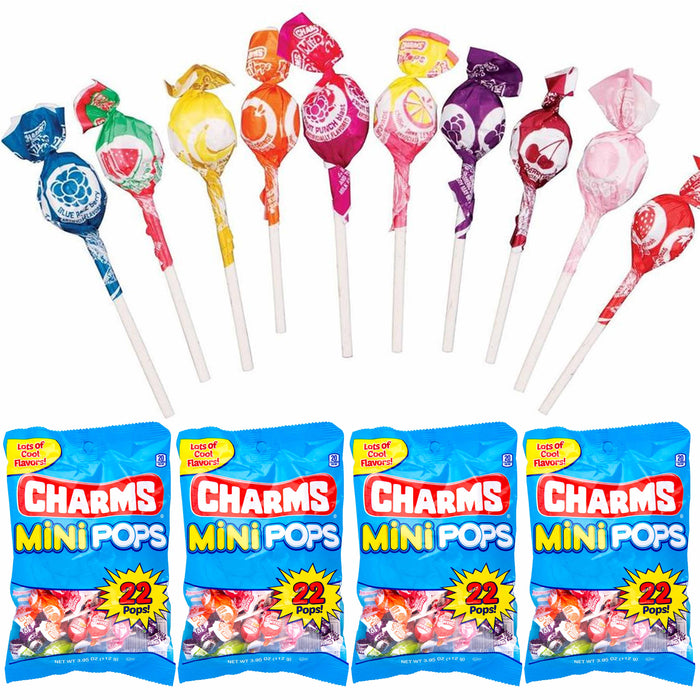 4 Bags Charms Mini Pops Fruit Flavor Lollipops Colorful Sucker Party Candy 88 Pc