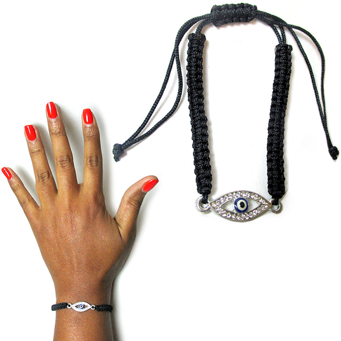 Macrame Evil Eye Lucky Charm Turkish Bracelet Nazar Hamsa Jew Kabbalah CZ Black