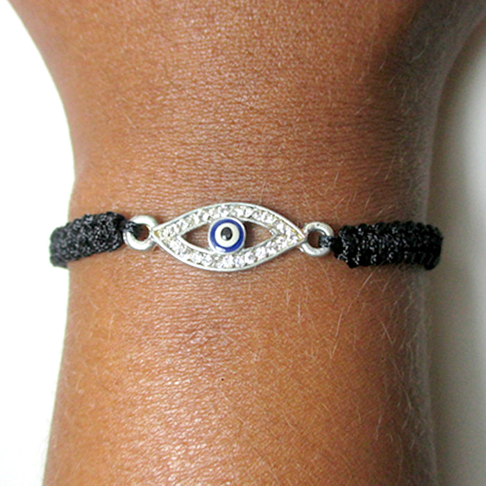 Macrame Evil Eye Lucky Charm Turkish Bracelet Nazar Hamsa Jew Kabbalah CZ Black