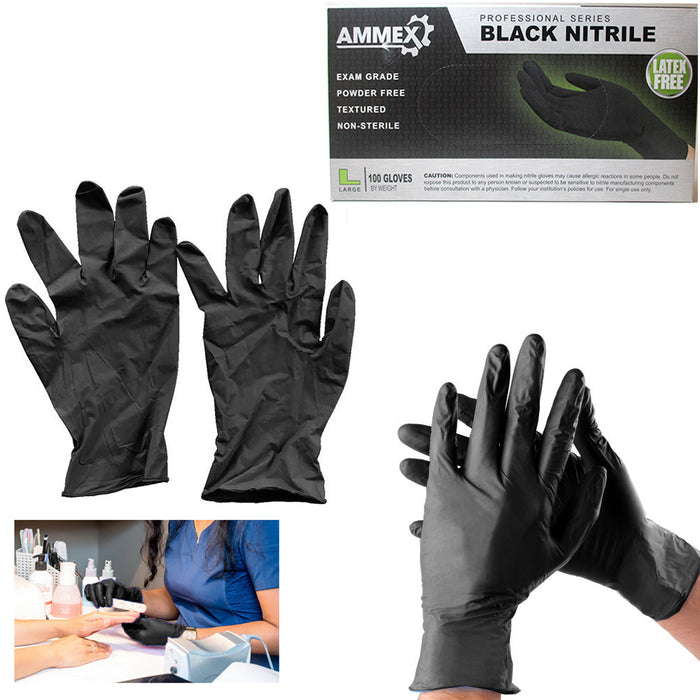 200 Nitrile Disposable Gloves Powder Free Non Latex Food Grade Clean Large Black