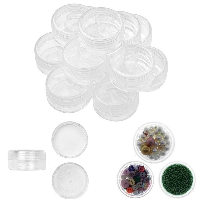 12PC Round Clear Jars Gemstone Storage Plastic Container with Lid Jewelry Makeup