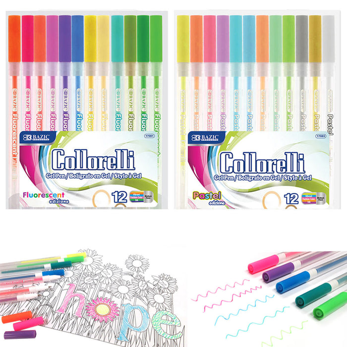24 PC Neon Pastel Colored Gel Pens Set Art School Sketch Drawing Coloring Book