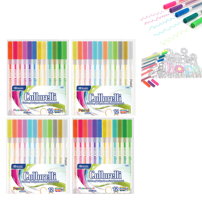 48 Pc Gel Pens Set Neon Pastel Colors Kids Adult Coloring Book Art Craft Drawing
