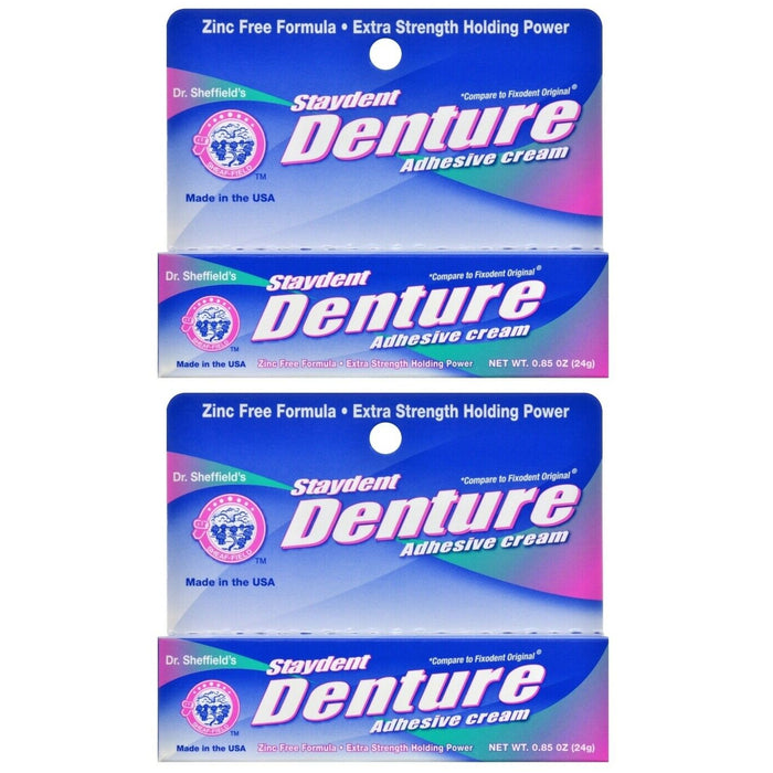 2 Pc Denture Adhesive Cream Sealed Free Secure Hold Fixative Long Lasting 0.85oz