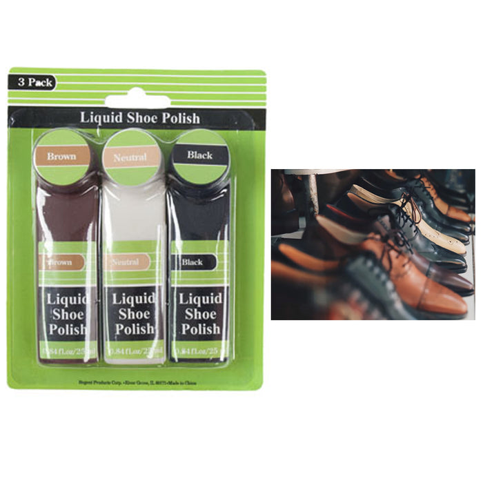 3 Pc Set Shoe Polish Liquid Shine Care Kit Black Brown Neutral Boots Shoes Care