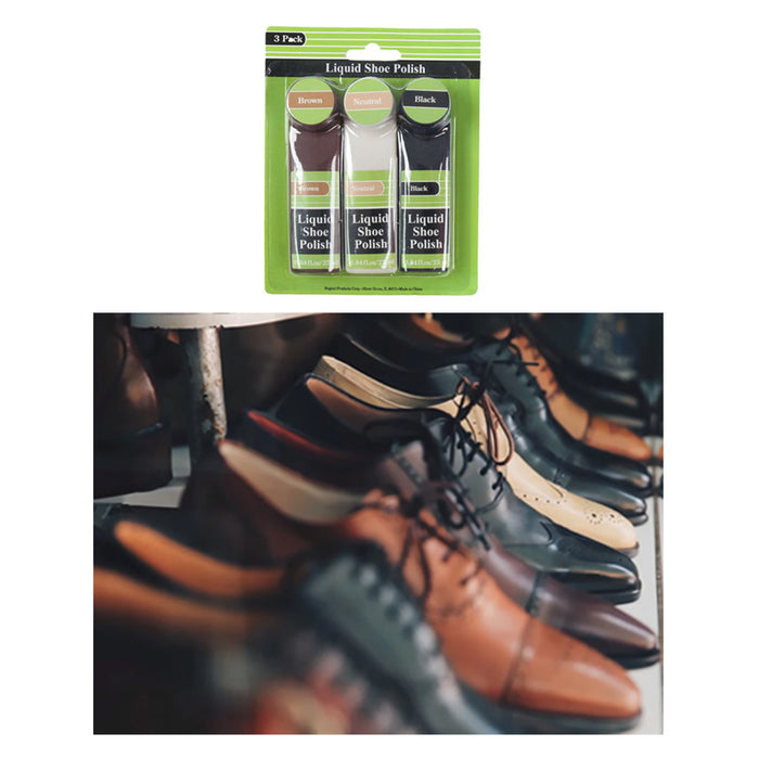 3 Pc Set Shoe Polish Liquid Shine Care Kit Black Brown Neutral Boots Shoes Care