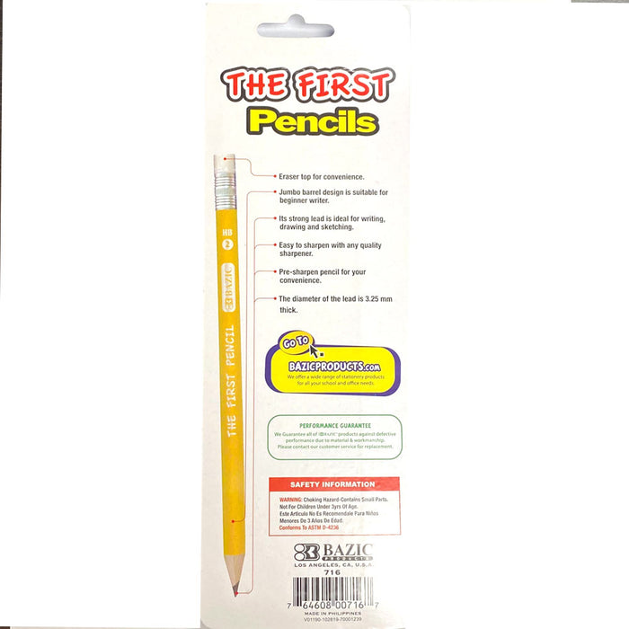 4 Pc First Jumbo Yellow Pencil Premium Wooden School Supplies Arts Crafts Bazic