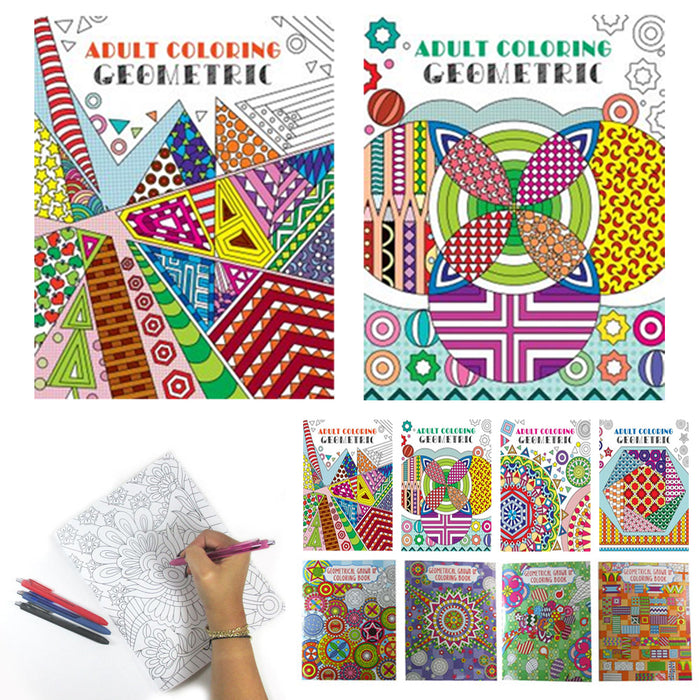 4 Adult Coloring Book Geometrical Stress Relief Relaxation Meditation Therapy !