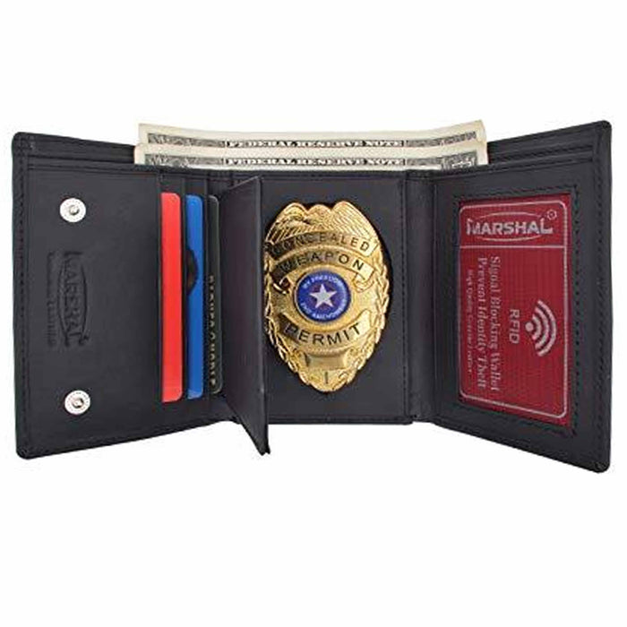 Men's Black Leather Wallet RFID Badge Sheriff Police Shield Security ID Holder
