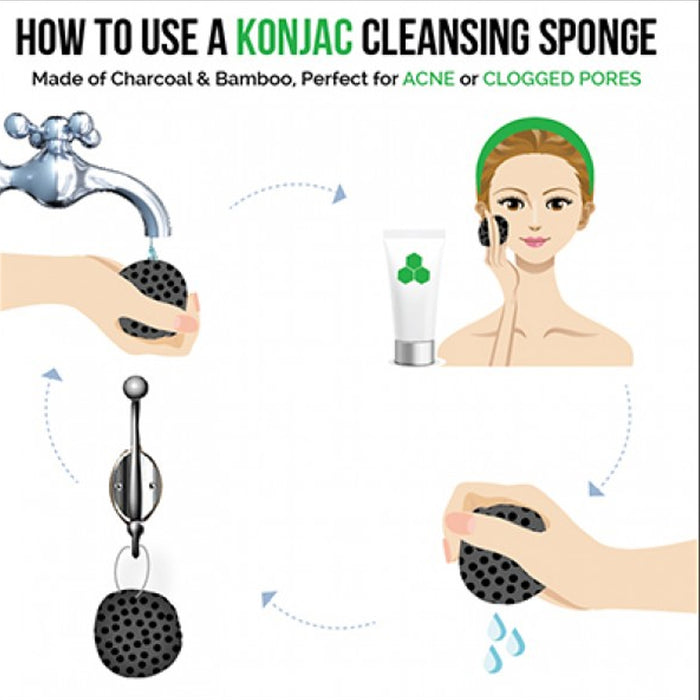 Cleansing Puff Konjac Bamboo Charcoal Sponge XL Skin Care Exfoliator Body Scrub