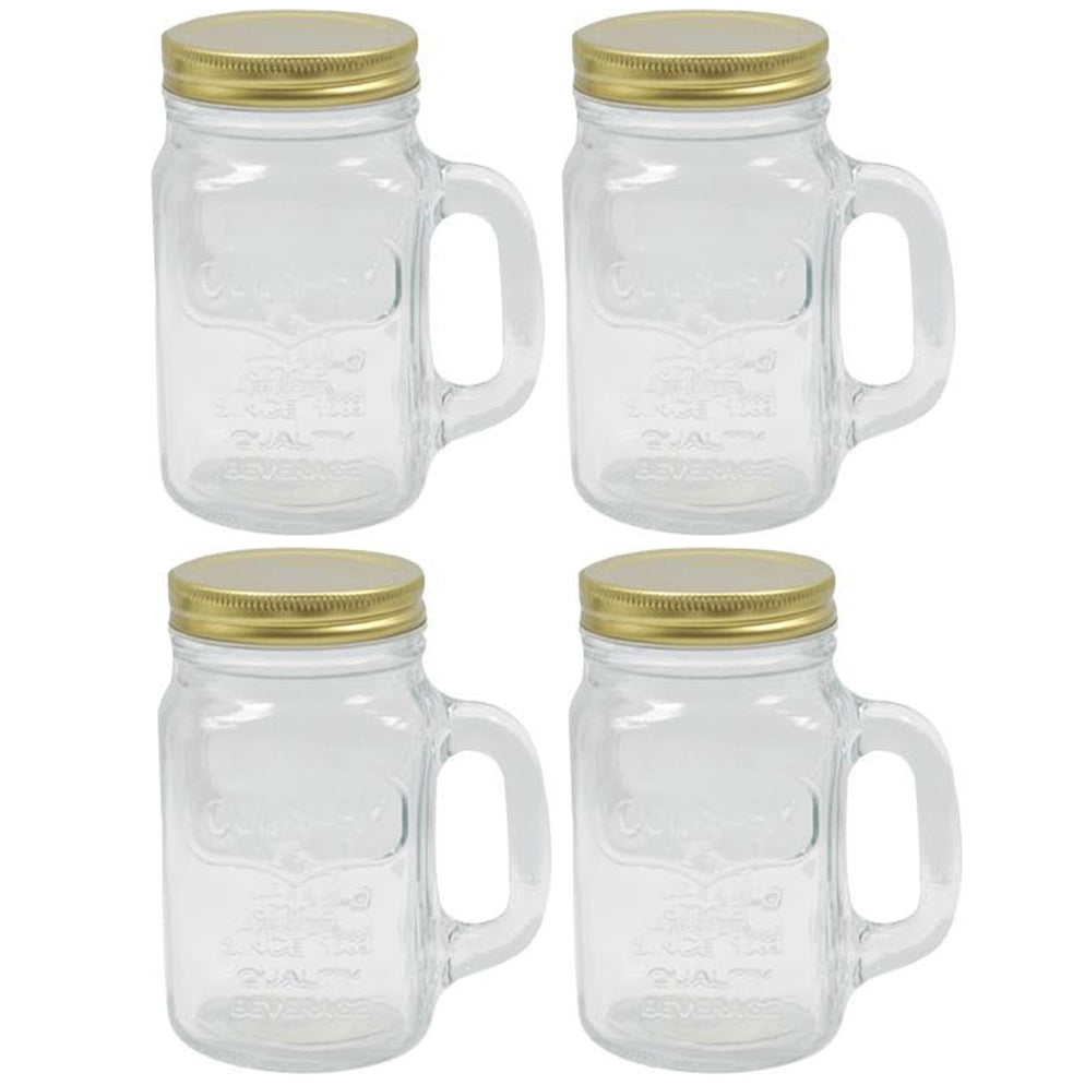 4 Mason Jar With Handle Mug Rustic Bridal Wedding Drinking Clear Glass