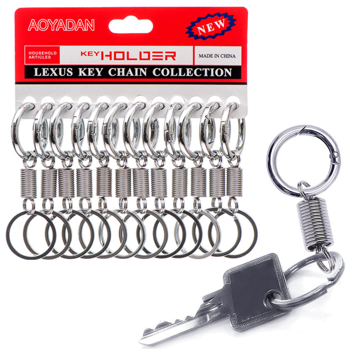12 Pc Keychains Metal Spring Coil Key Ring Hook Carabiner Clips Belt  Keyrings
