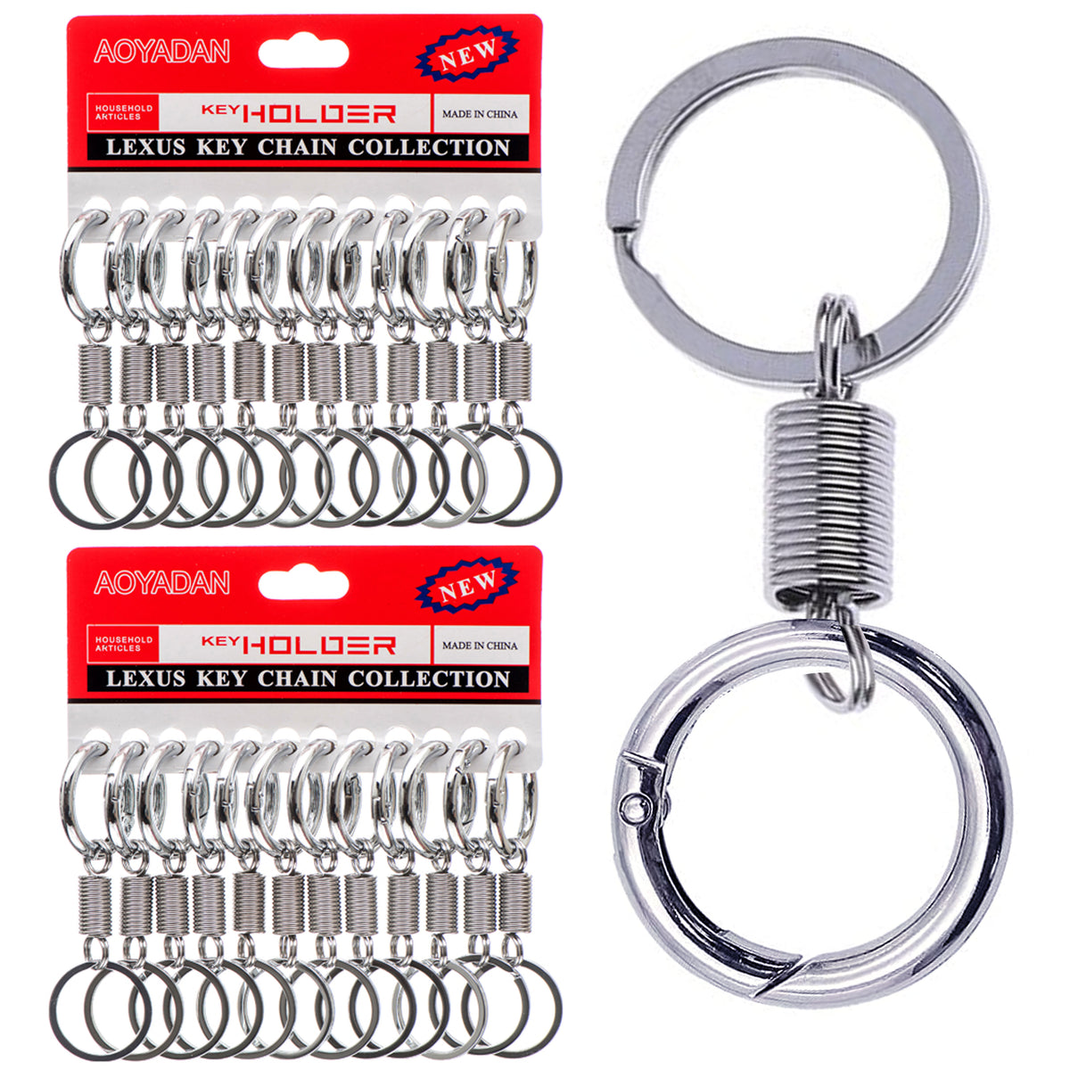 12 Pc Keychains Metal Spring Coil Key Ring Hook Carabiner Clips Belt K —  AllTopBargains