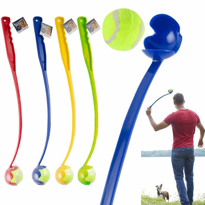 1 Pet Ball Launcher Set Chuck Tennis Scoop Toss Dog Play Fetch Game Fun Training