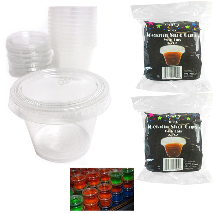 32 X Shot Glasses Lids 2.5 Oz Souffle Portion Cups Clear Plastic Bulk