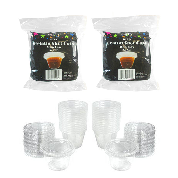 32 X Shot Glasses Lids 2.5 Oz Souffle Portion Cups Clear Plastic Bulk