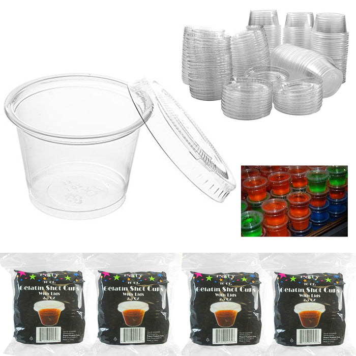 2.5 oz Clear Plastic Souffle Portion Cups  Jelly Shot Glasses w/Lid 64 Sets