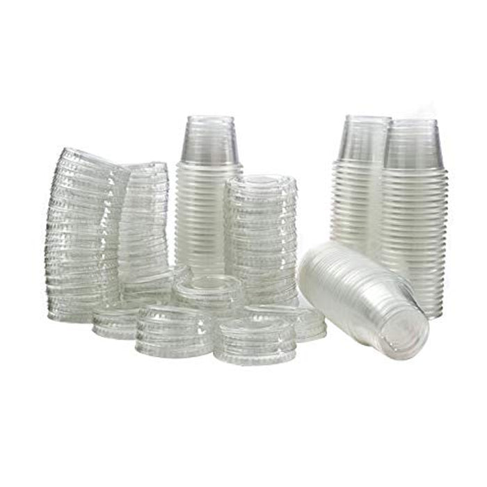 64 Ct Disposable Plastic Mini Cups Lids 2.5oz Condiments Sauce