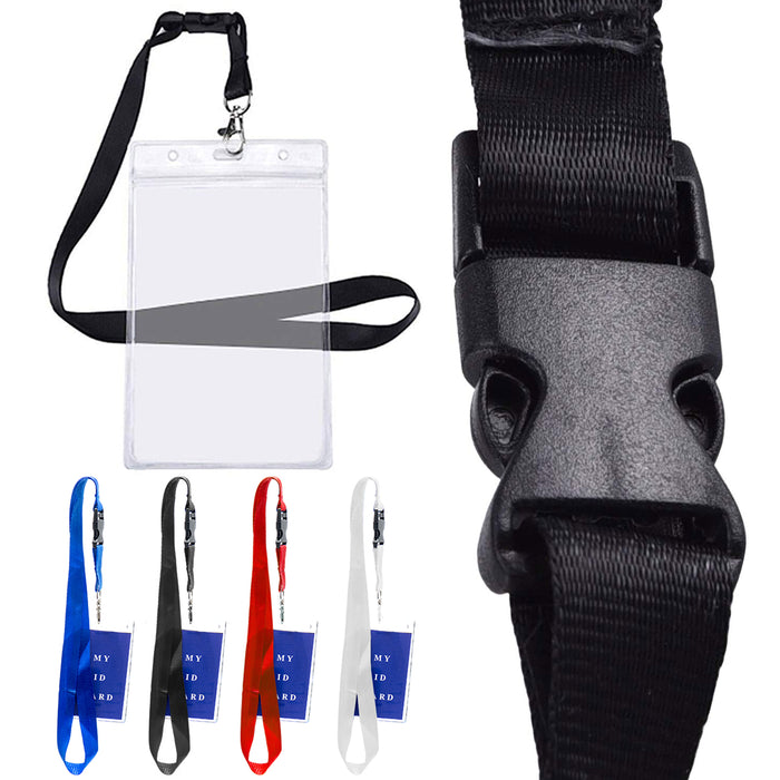 24 Pc Vertical ID Badge Card Holder Vinyl Case Clear Color Lanyard Neck Straps