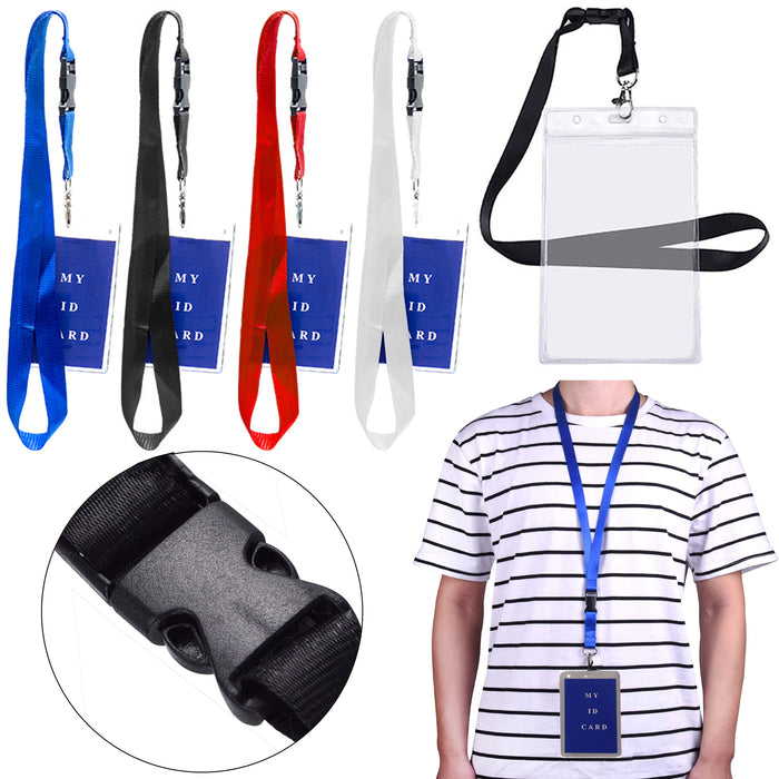 24 Pc Vertical ID Badge Card Holder Vinyl Case Clear Color Lanyard Neck Straps