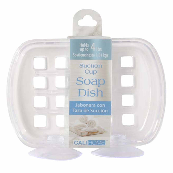 4 Clear Soap Dish Suction Cup Drain Holder Bar Saver Tray Bathroom Shower Rack