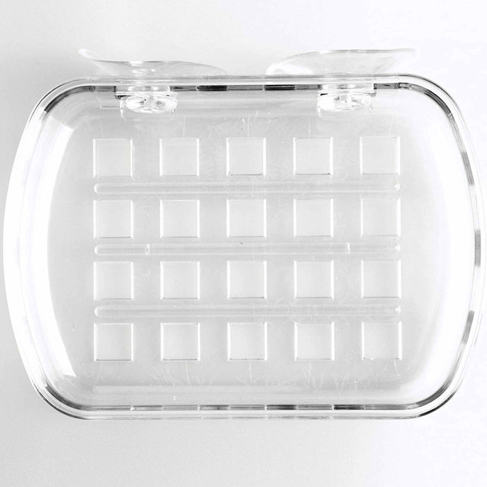 4 Clear Soap Dish Suction Cup Drain Holder Bar Saver Tray Bathroom Shower Rack