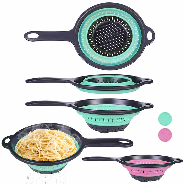 2 Colander Collapsible Silicone Strainer Drain Pasta Vegetables Liquid Handle