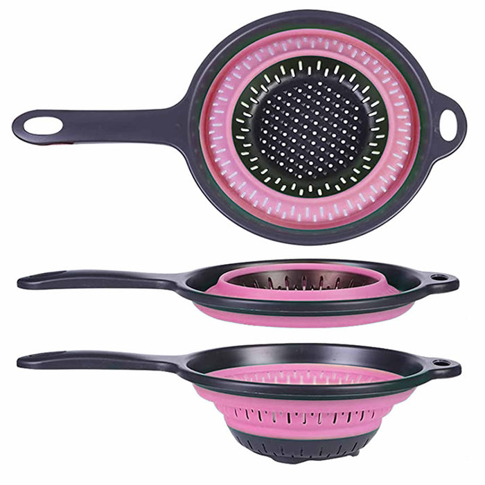 2 Colander Collapsible Silicone Strainer Drain Pasta Vegetables Liquid Handle