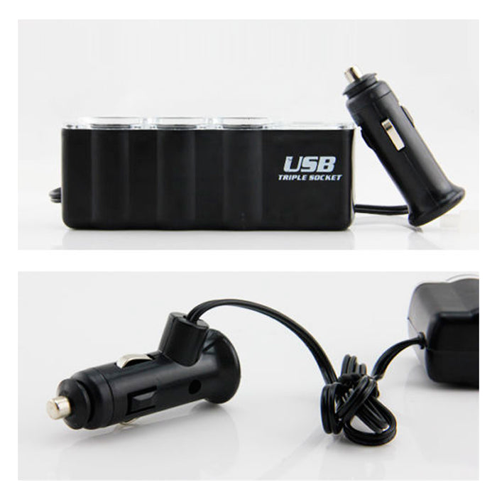 USB Port 3 Way Car Cigarette Lighter Socket Splitter 12V/24V Charger Adapter New
