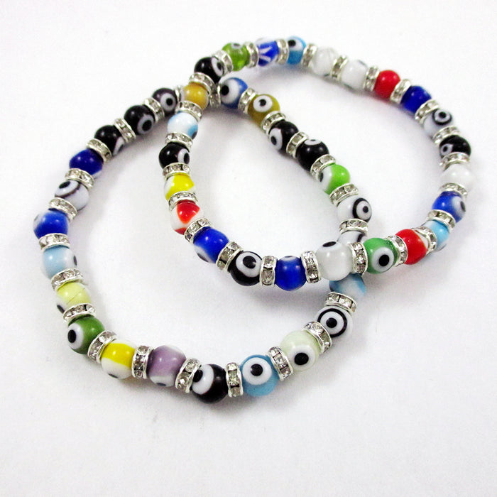 5 Pc Evil Eye Glass Beads Bracelet Colors Hamsa Lampwork 6mm Good Lucky Kabbalah