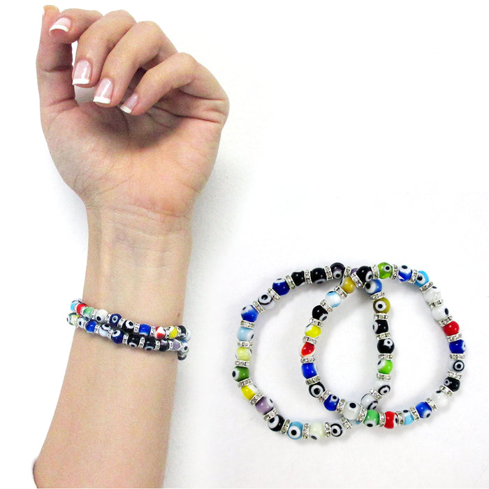 5 Pc Evil Eye Glass Beads Bracelet Colors Hamsa Lampwork 6mm Good Lucky Kabbalah